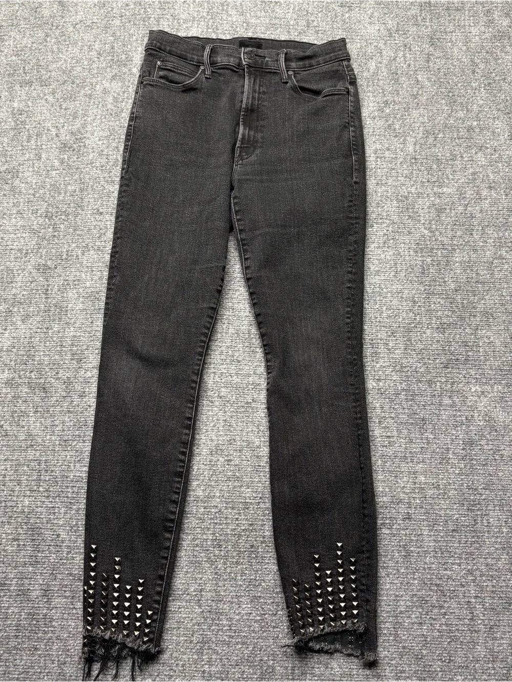 MOTHER Jeans Womens 27 Black Stunner Zip Ankle Step Fray Design Studded USA Made